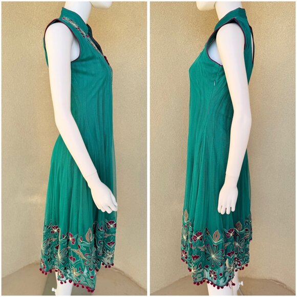 Emerald Embroidered Indian Anarkali Kurti Style Dress - Picture 4 of 8